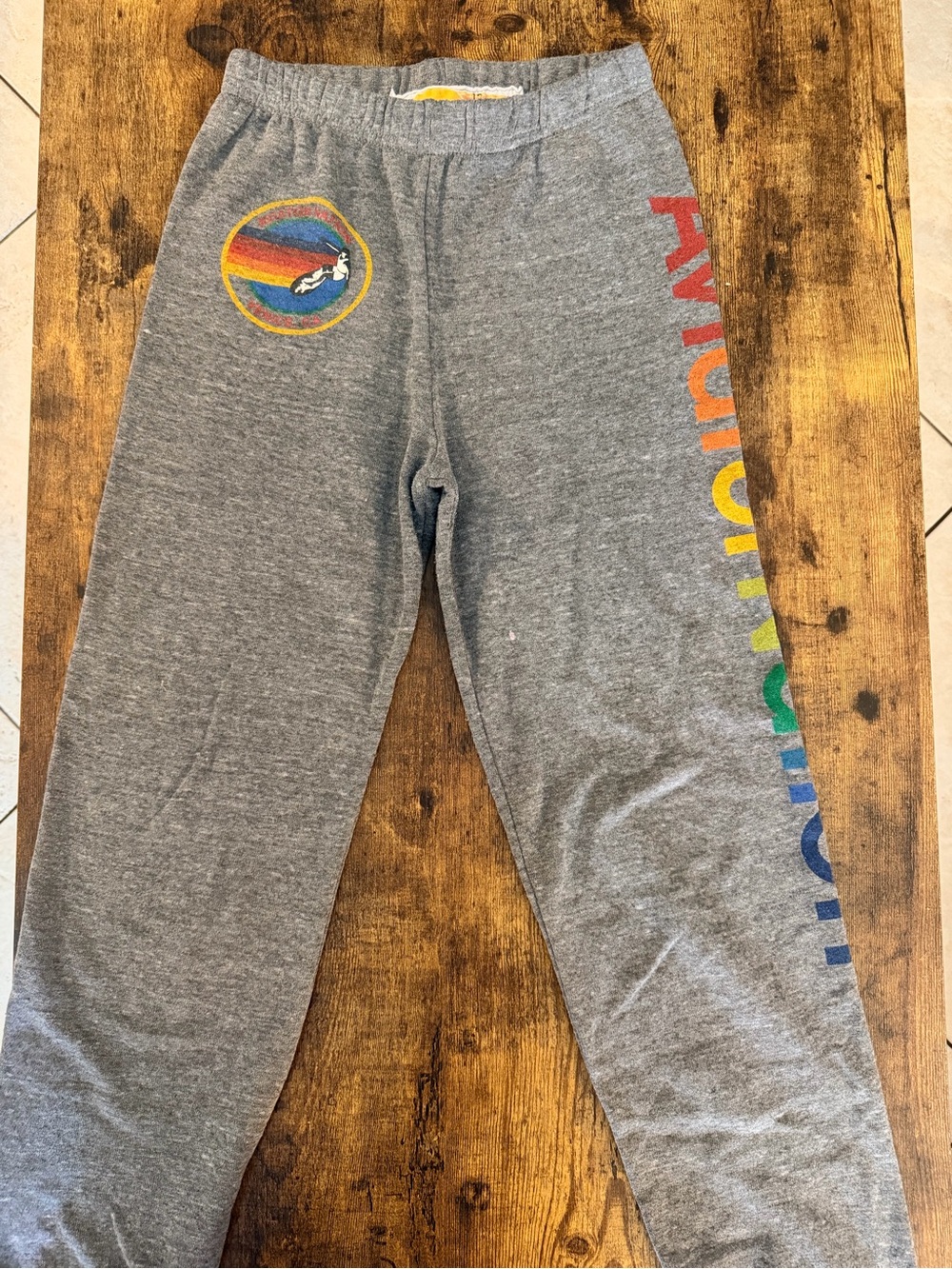 Aviator Nation kids Venice Gray Sweatpants with Rainbow Stripe Label- Size 12